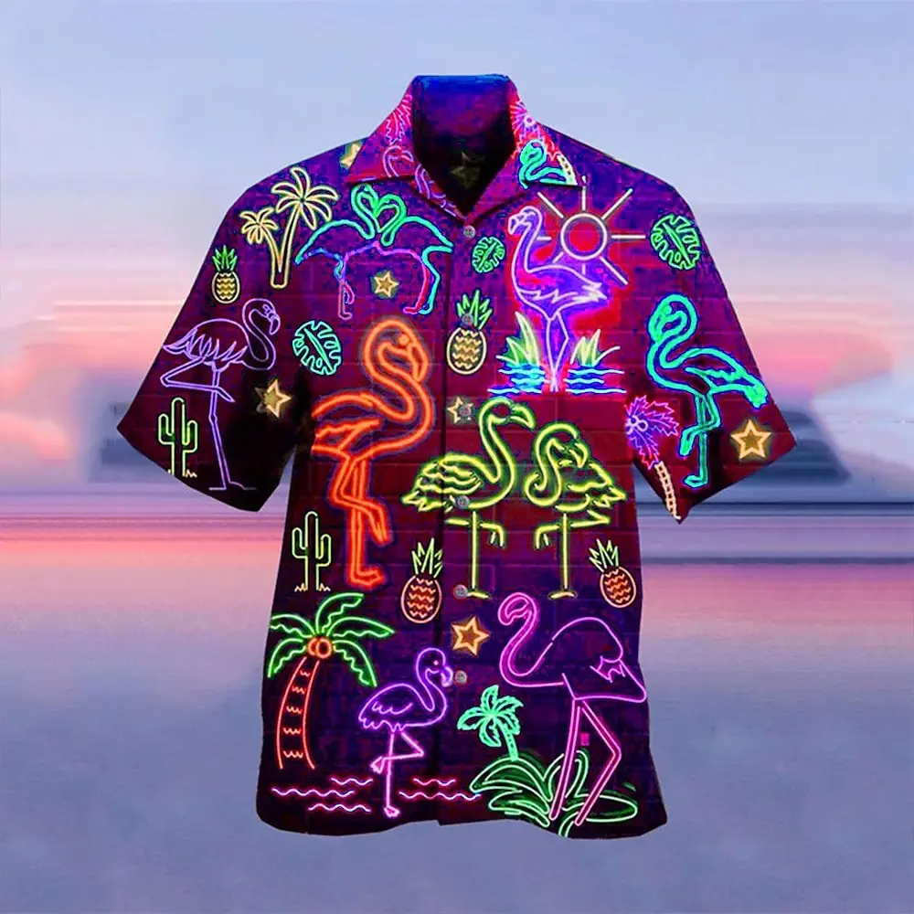

Men's Shirt Summer Hawaiian Shirt Flamingo Graphic Prints Turndown 3D Print Outdoor Street Sleeves