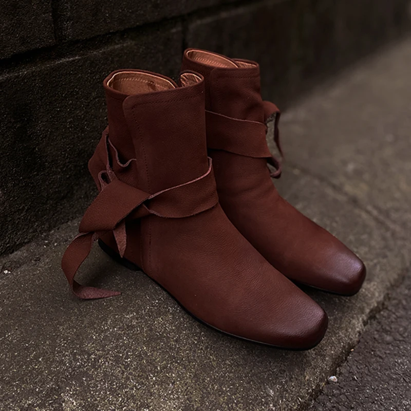 

Heihaian Ankle Boots 2023 Fall New Retro Style Commuter Round Toe Flat Boots Good With Lace-Up Boots Suitable For Women