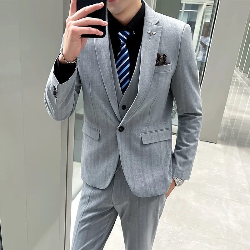 

Boutique 5XL (suit + Vest + Trousers) Men's Fashion Business A Variety of Gentlemen Youth British Style Korean Style Dress Suit