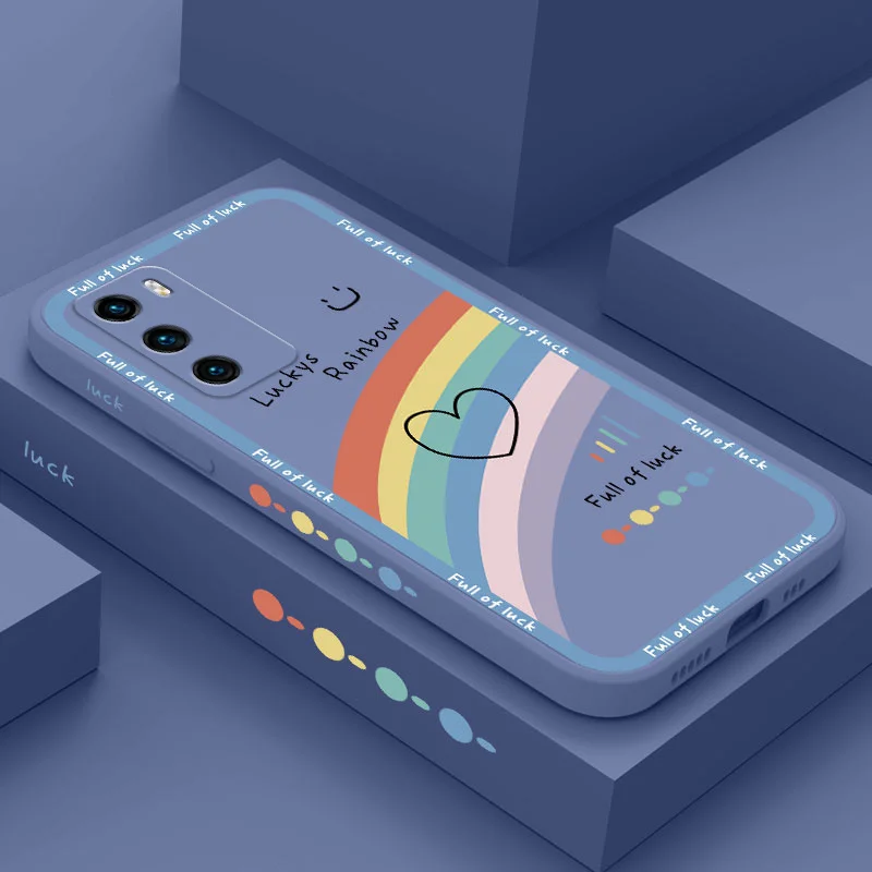

Rainbow Heart Phone Case For Huawei P40 P50 P30 P20 Pro Lite Nova 5t Y7A Mate 40 30 20 Pro Lite Liquid Silicone Cover