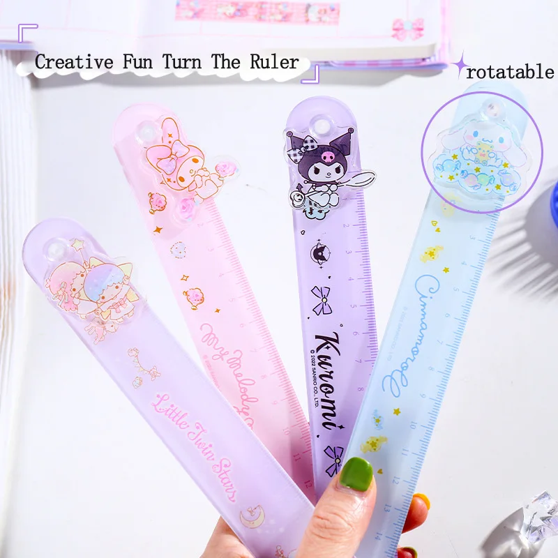 

Милая линейка Sanrio Kuromi My Melody Cinnamoroll мультяшная креативная Веселая Поворотная линейка прозрачная акриловая измерительная линейка для студен...