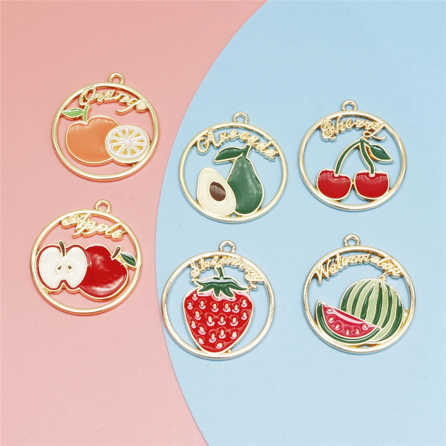 6 шт. 31x28 мм Симпатичные эмалевые подвески в виде клубники, оранжевого авокадо, бриллиантовые серьги «сделай сам», ювелирные изделия ручной работы, аксессуары