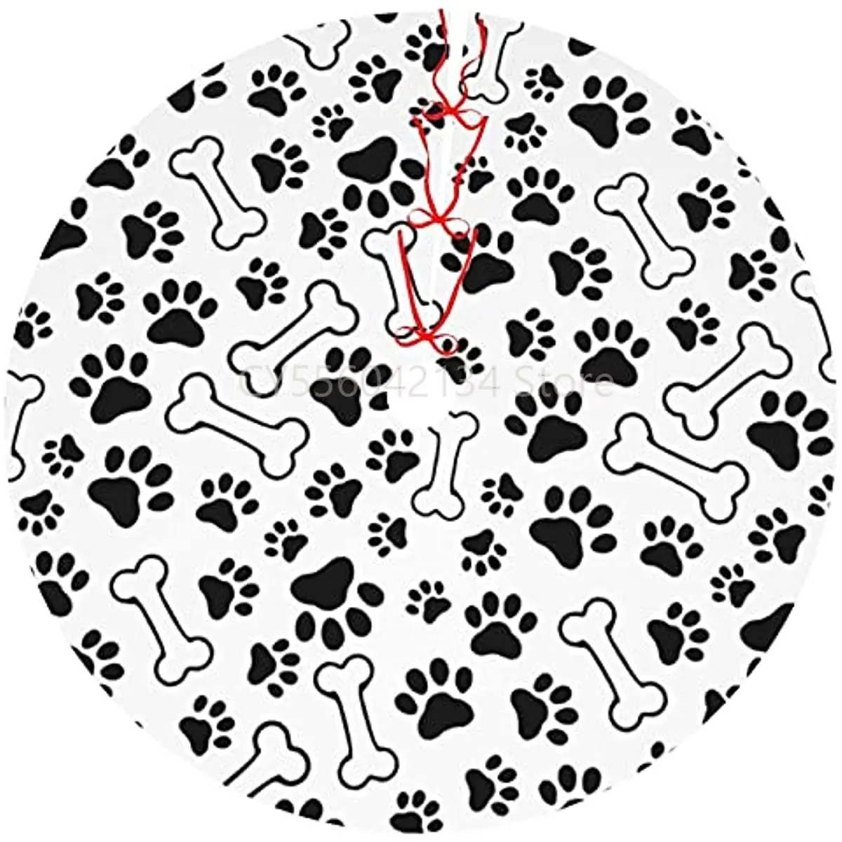 

Christmas Tree Skirt 48 Inch Dog Paw Print Holiday Decorations for Festive Party Indoor Outdoor Xmas Ornaments