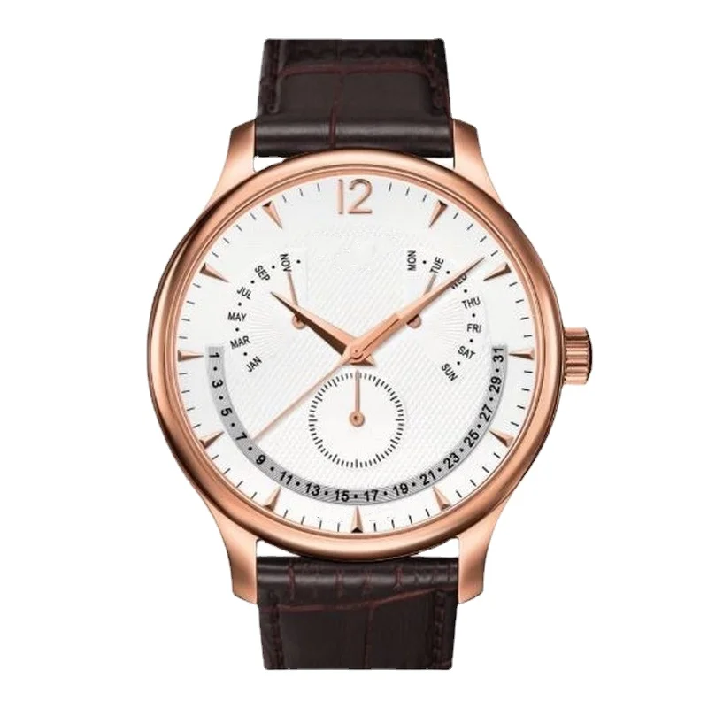 

Мужские кварцевые часы с хронографом, традиционный вечный календарь, кожа, розовое золото