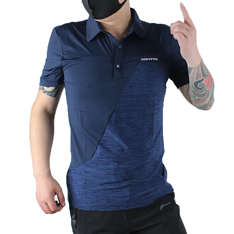 MONTPIC Men`short sleeve elastic quick dry cycling hiking t-shirts mens UV-proof zipper breathable riding trekking sweatshirt