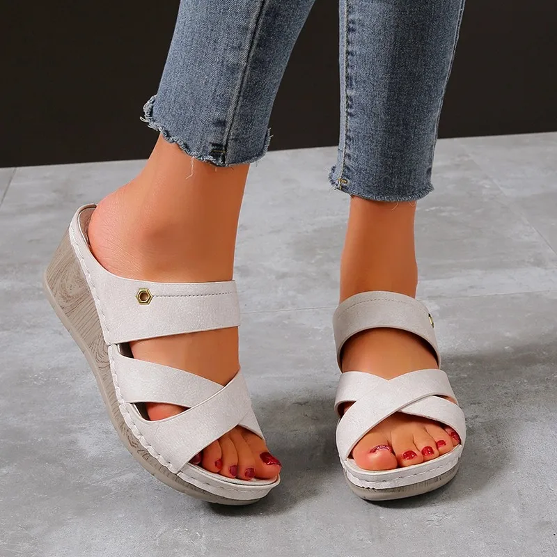 

Fashion Summer Women Sandals Shoes for Women Open Toe Shoes Slope Heel Slides Female Retro Casual Sandal Platform Shoes Size 43