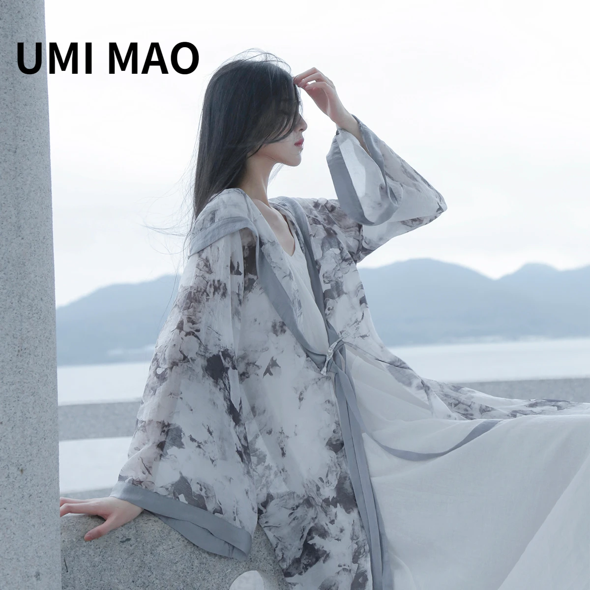 Фото Женский кардиган с капюшоном UMI MAO Yamamoto, Длинный Элегантный кардиган с капюшоном в китайском стиле, весна-лето, Y2K №1