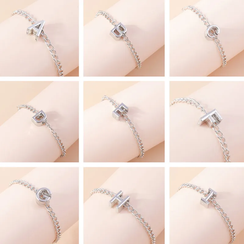 

Fashion Silver Color 26 English A-Z Alphabet Bracelets Link Chain Name Bracelets & Bangles for Women Girls Party Jewelry Gifts