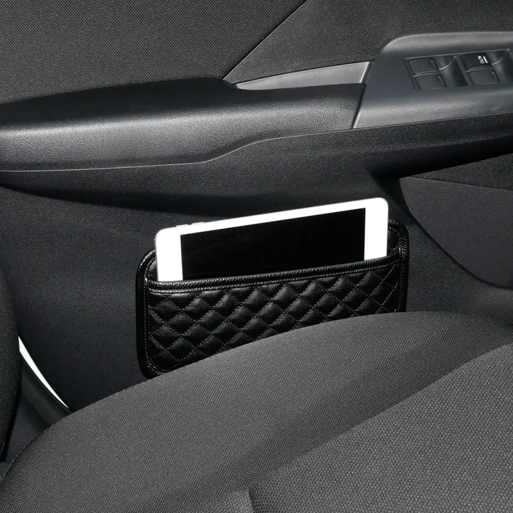 

Big Black Universal PU Leather Pocket Organizer Storage Bag for All Vehicles for Rear Door Central Car Seat for Small Items