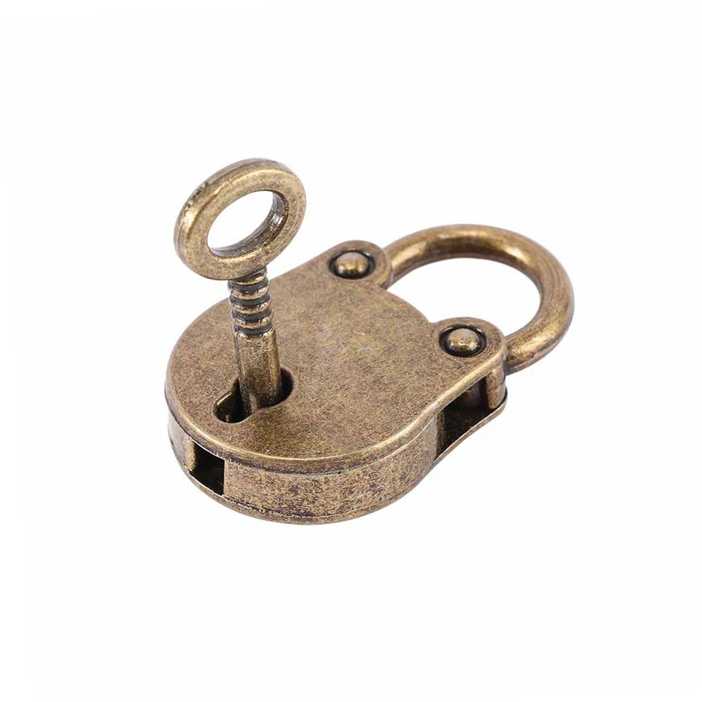 1 Pcs Metal Old Vintage Style Mini Padlock Small Luggage Box Key Lock Copper Color Lot Of Home Usage Hardware Decoration