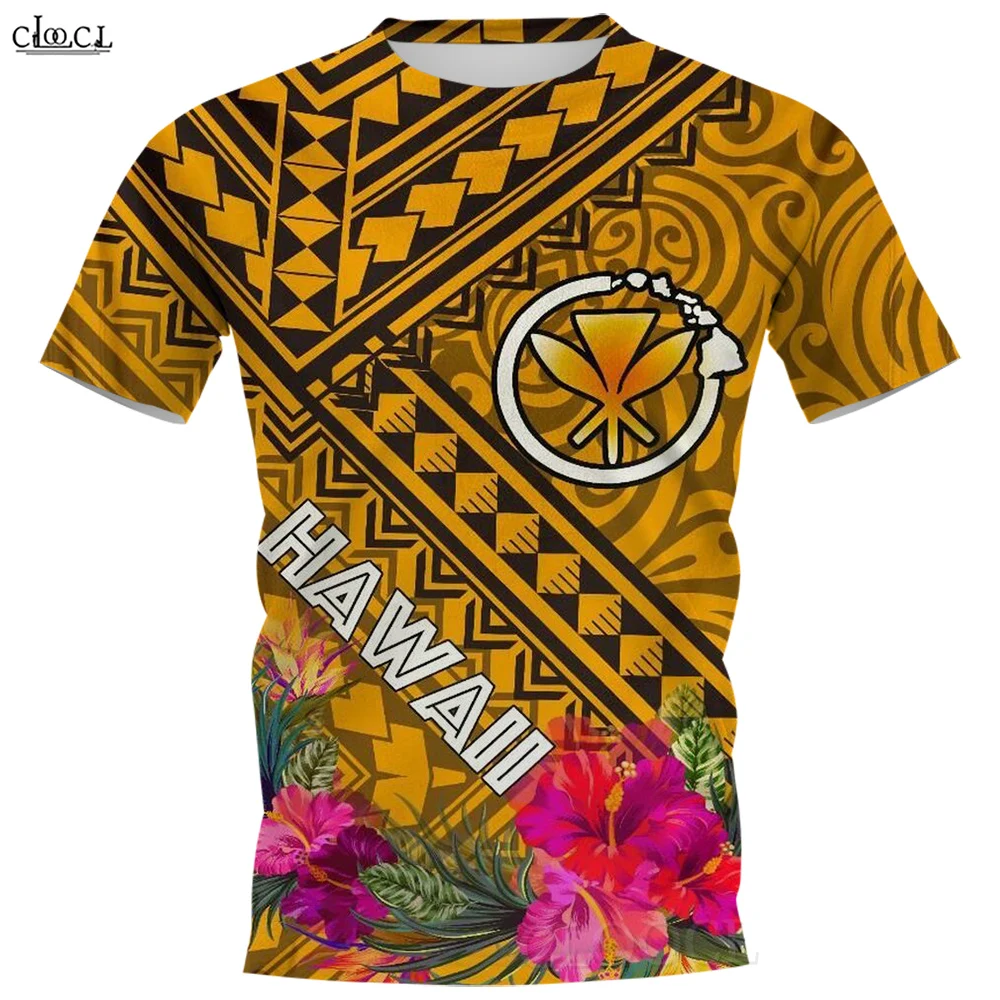 

Мужская футболка CLOOCL Гавайская с гибискусом на полинезийских узорах черепаха Плюмерия 3D узор Женская рубашка модные топы с коротким рукаво...