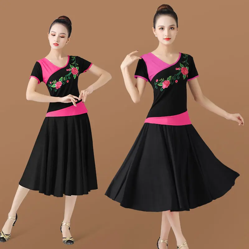 

Women 2022 Fashion Dance Clothing Suits Female Floral Embroidery Tops Performance Long Skirts Dance Costumes Stage Sets R17