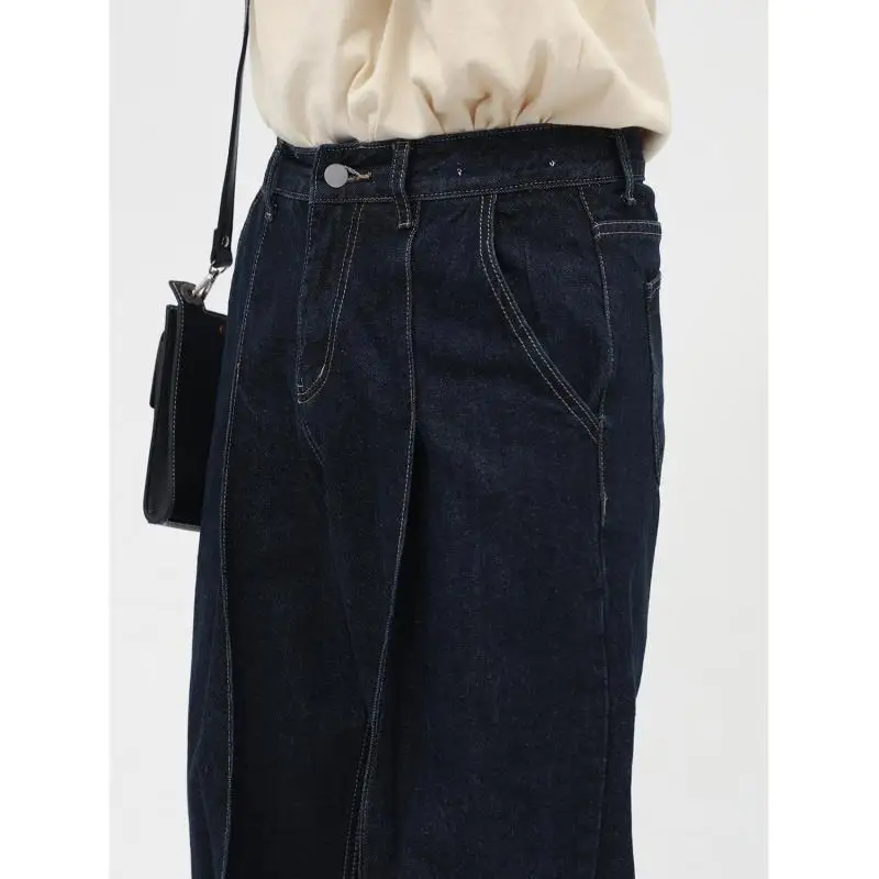 Poetry | Four Seasons New Products Korean Version Loose Straight And Thin Mid-waist Tide Brand Ins Casual Jeans Men's Dark Blue