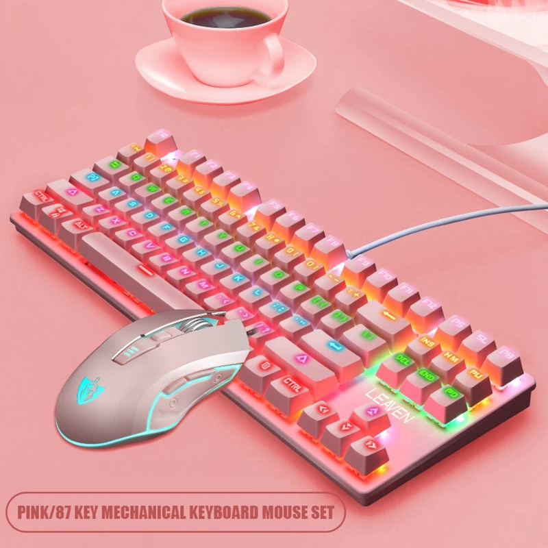 

Mechanical Gaming Keyboard & Mouse Set, 87 Keys, Seven Colors RGB USB