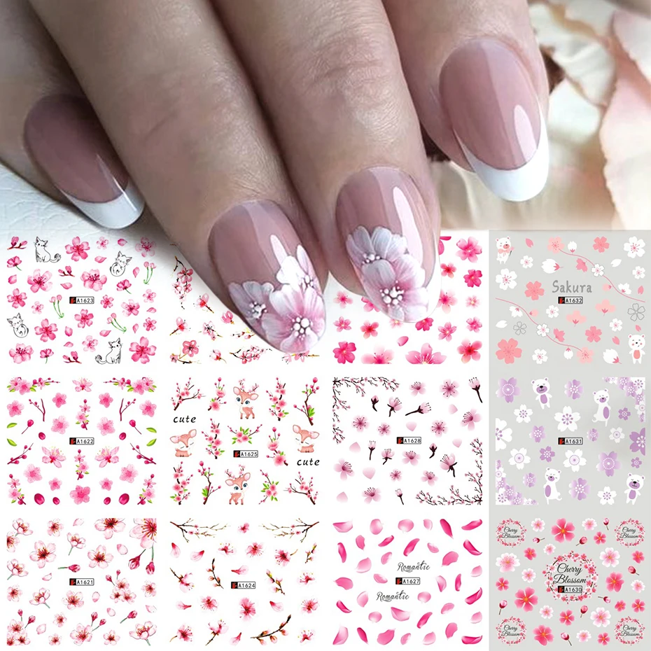

Слайдеры для ногтей с розовыми цветами, 1 шт., Весенняя наклейка для дизайна ногтей, декоративные украшения для маникюра NFA1621-1632