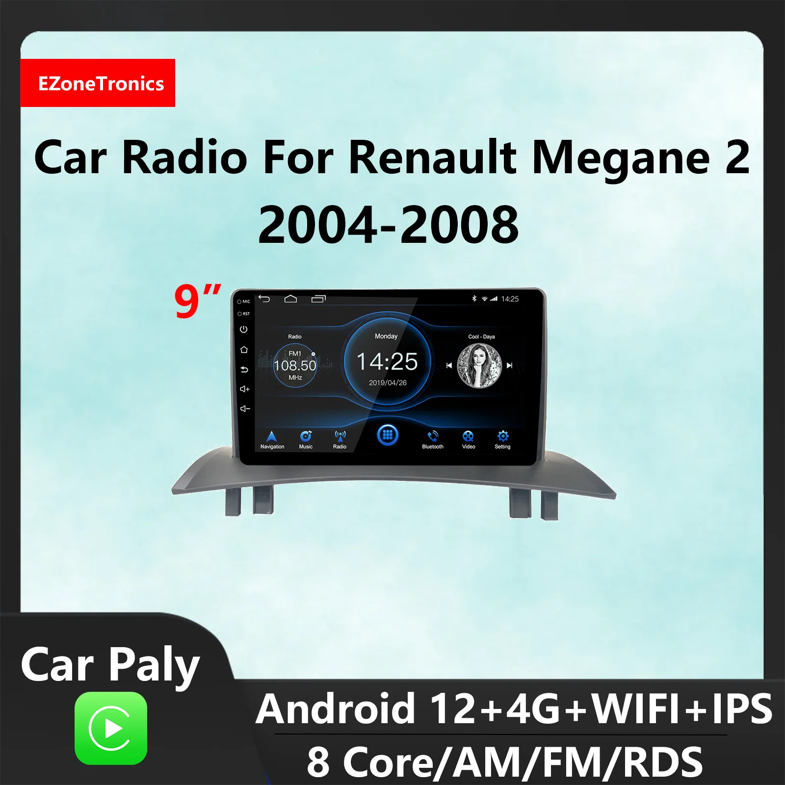 EzoneTronics CarPlay Android радио для Renault Megane2 2004-2008 HD GPS навигация Bluetooth USB плеер
