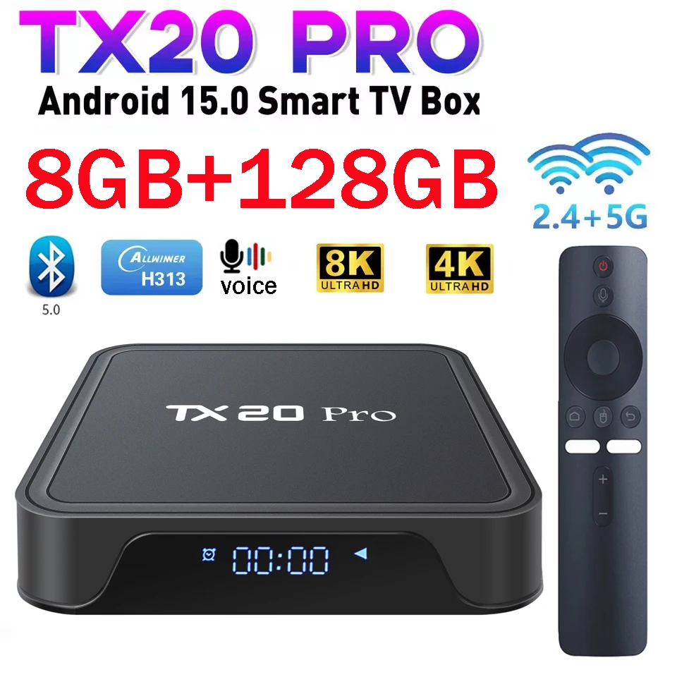Фото TX20 Pro Smart TV Box Android 15 4K 8K HD 4G 5G Dual WIFI 3D BT5.0 Видеоплеер 8GB 128GB Allwinner H313 ТВ-приставка IPTV №1