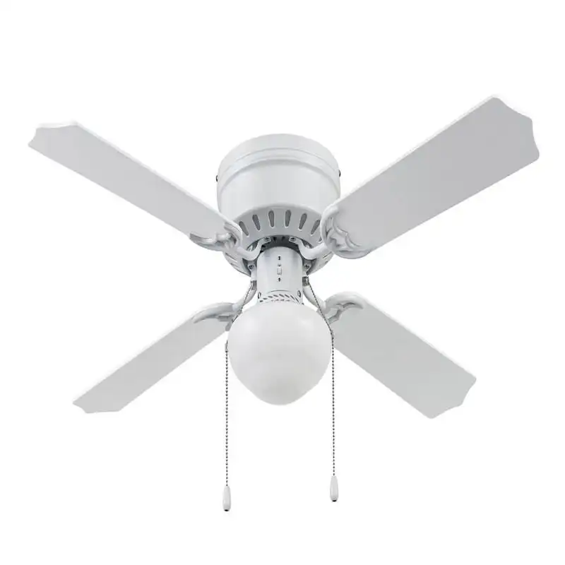 

42" White Flushmount Ceiling Fan with 4 Blades, Light Kit, Pull Chains & Reverse Airflow