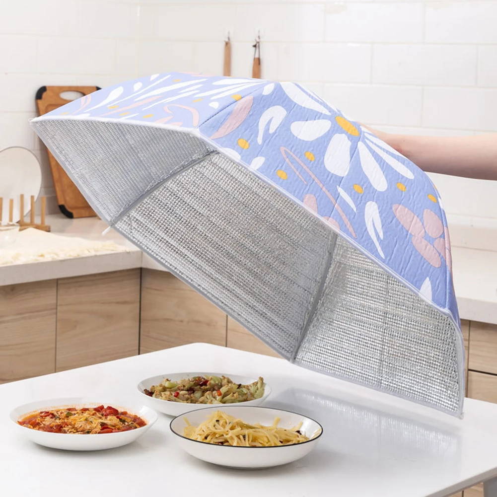 

Kitchen Insulation Aluminum Foil Food Cover Keeping Warm Foldable Umbrella Folded Mesh Anti Fly Mosquito Foil Dining Table Cover