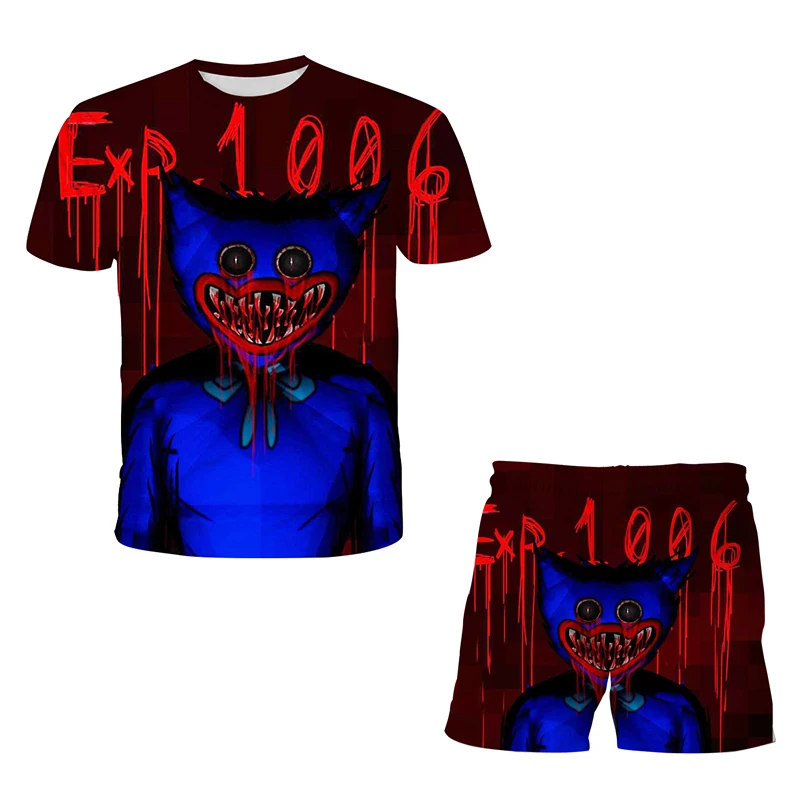 

O Neck Children's Clothing,Horror Toy HuggyWuggy- Print T-shirt Sets for Boys Girls,Cartoon Graffiti Kids Clothes,Free shipping