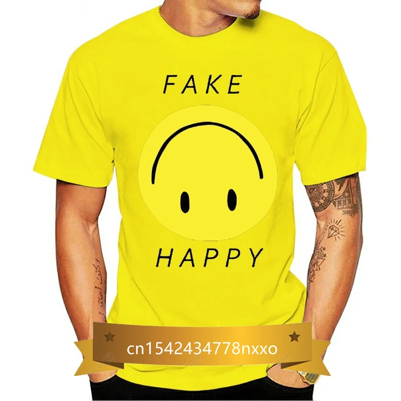 

Paramore T-Shirt Men Cartoon Print Tee Shirt PARAMORE FAKE HAPPY Funny T Shirt Summer Short Sleeve 100% Cotton Casual T-Shirts