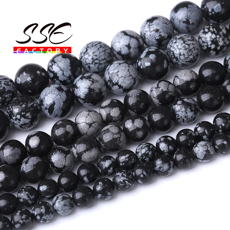 

A+ Real Natural Snowflake Obsidian Beads Round Loose Spacer Beads For Jewelry Making DIY Bracelet Necklace 4 6 8 10 12mm 15"inch