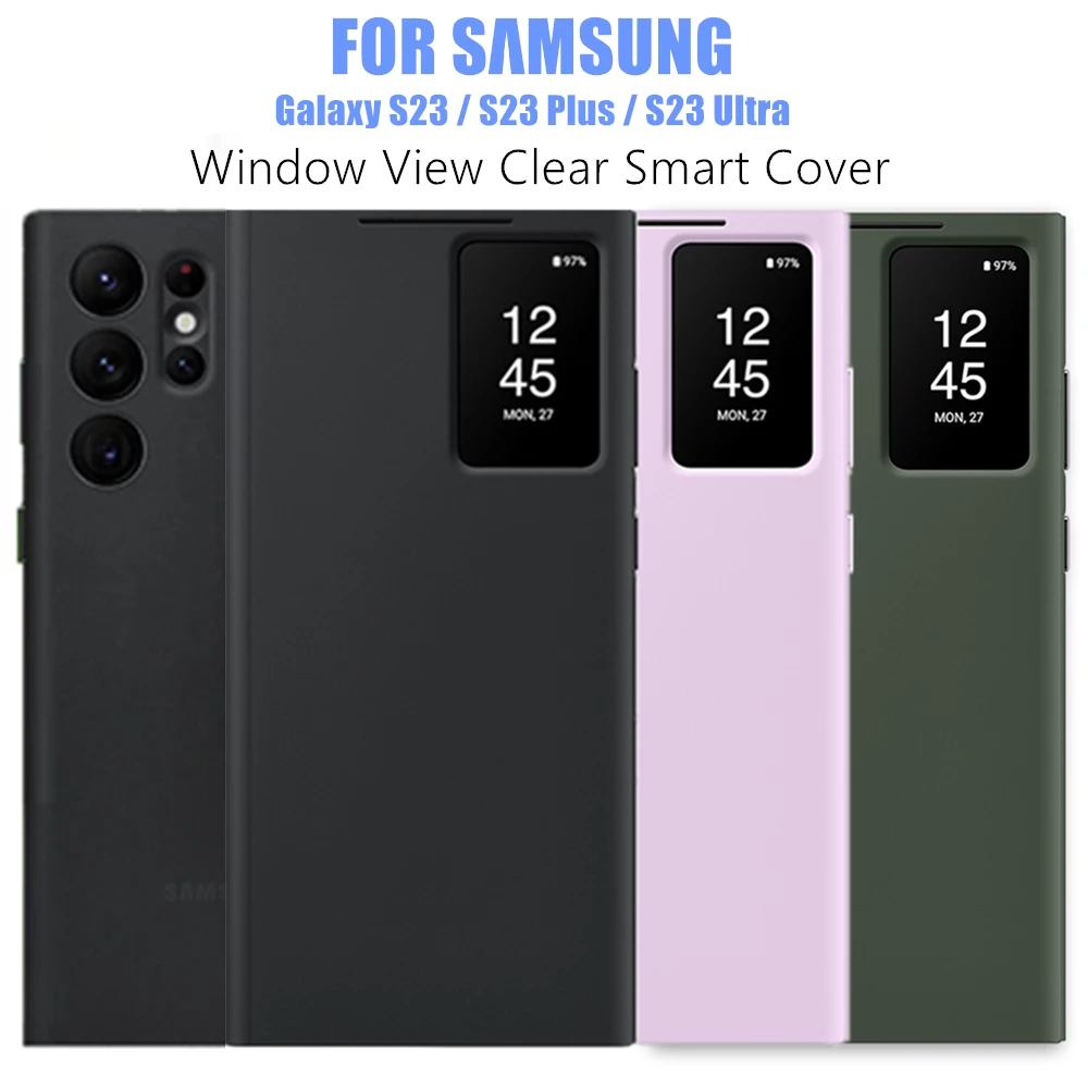 Фото S23+ Флип-чехол S-View для Samsung Galaxy S23 Ultra S23 Plus SM-S918B SM-S916B SM-S911B Свободный откидной кожаный чехол-кошелек Smart View №2
