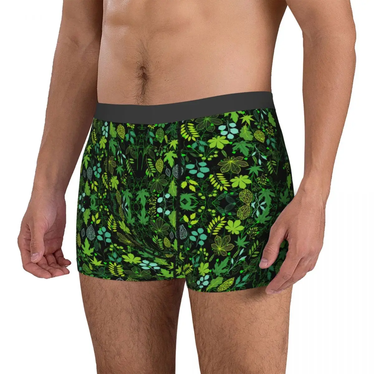 

Мужские трусы-боксеры с принтом в виде зеленых листьев