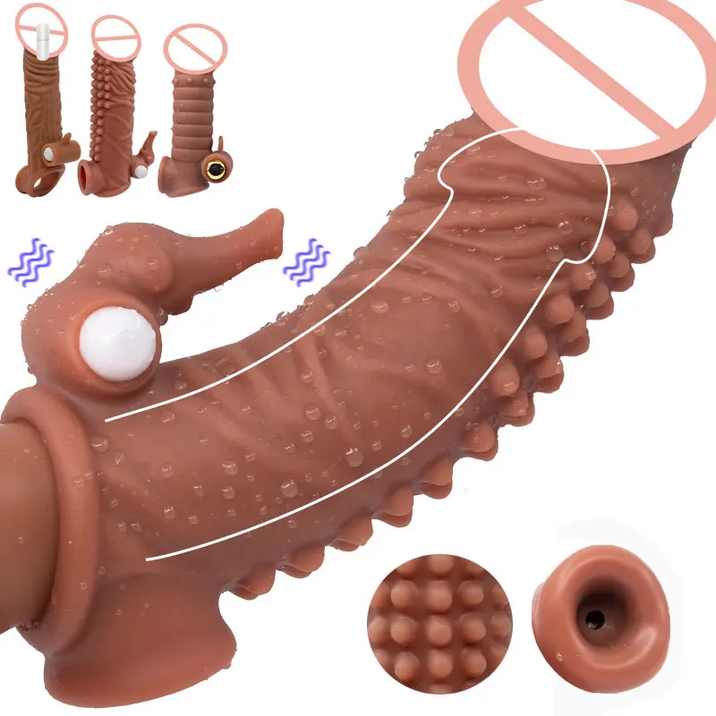 

Reusable Comdoms Sleeve For Penis Extender/Enlarger Nozzle With Vibro Sex Toys Cock Enlargement Member Vibrator Intimate Goods