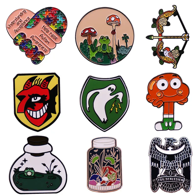 

Funny Plant and Bow And Arrow Mashup Enamel Brooch Cute Movies Game Cartoon Badge Denim Jacket Backpack Pin Decoration