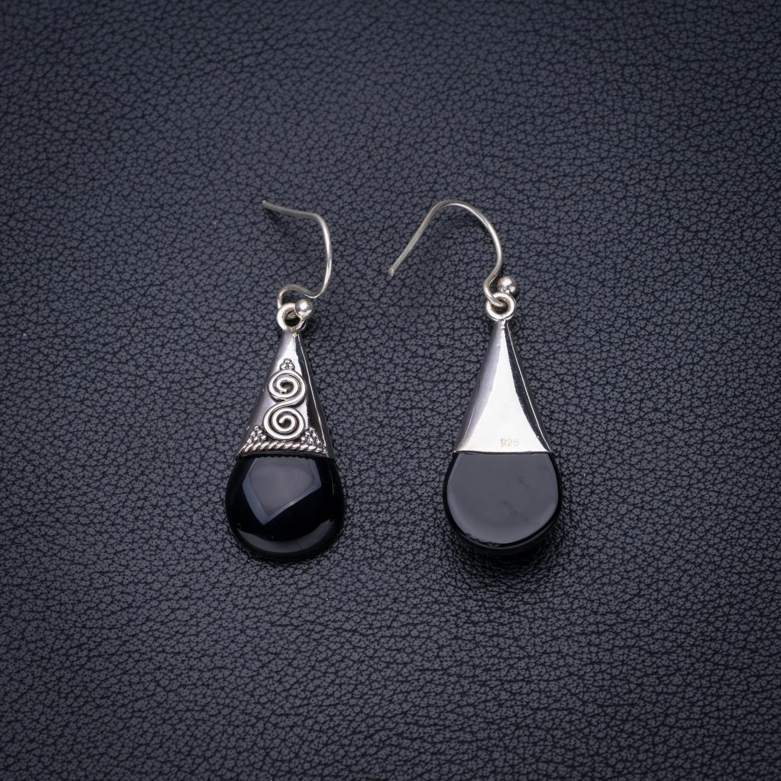 

StarGems Natural Black Onyx Handmade 925 Sterling Silver Earrings 1.5" E6475