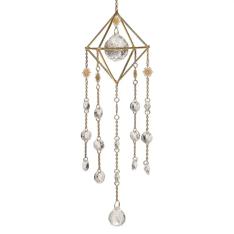 

Crystal Sun Catcher Geometric Dangle Pendant With Gold Chains Decorative Wind Chime For Working Place Hallway Indoor Wall
