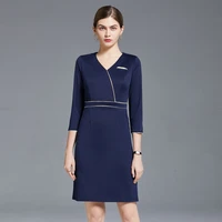 2022 spring summer korean office workers womens high quality long skirt slim fitting medium sleeve elastic business dress