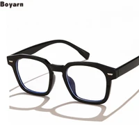 boyarn new fashion retro mens and womens small frame square flat lens meter nail eye frame anti blue light decorative glasses