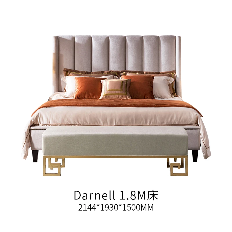 

American solid wood fabric bed bedroom modern minimalist double bed 1.8 meters wedding bed light luxury furniture A4