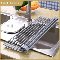 Large Roll Up Dish Drying Rack Over-The-Sink Silicone Wrapped Steel convenient Foldable Dish Drying Rack forkitchen accessories