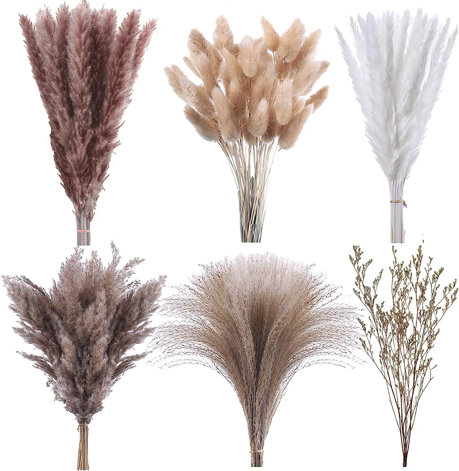 

108 Pcs Dried Pampas Grass 17Inch White Pompas Bouquet Fluffy Dry Pompous Bunny Tails Flower for Boho Home Room Farmhouse Decor