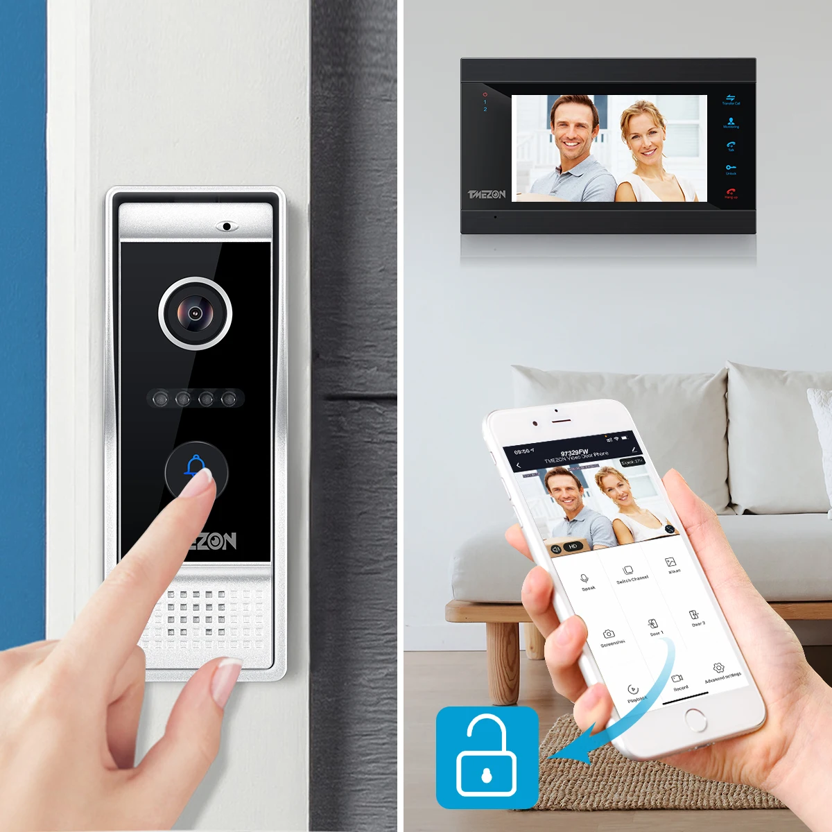 Умный видеодомофон TUYA TMEZON беспроводной домофон с экраном 7 дюймов Wi-Fi 1080p 2
