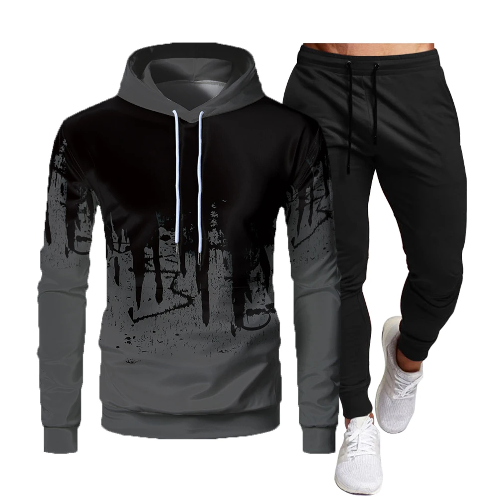 Men's Tracksuit ​Set Hoodie + Pants 2021 Autumn  Winter Fleece Warm Sportwear Homme Streetwear Suit Men Clothing