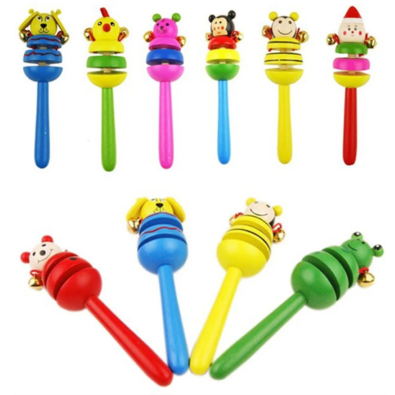 

Kids Cartoon Wooden Rattle Drum Handle Clapping Castanets Board For Baby Musical Instrument Preschool Early Educational Toys