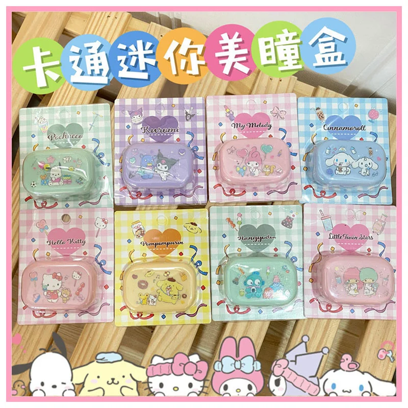 

Милый чехол с мультяшными персонажами Sanrioed My Melody Cinnamoroll Hellokittys для контактных линз, милый Аниме Цветной контейнер для хранения контактных ли...
