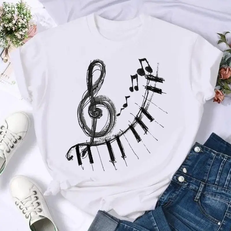 

Watercolor Music Love Trend Short Sleeve Fashion Summer Women Print T Shirt Female Casual Top Tshirts Graphic Tee T-Shirt
