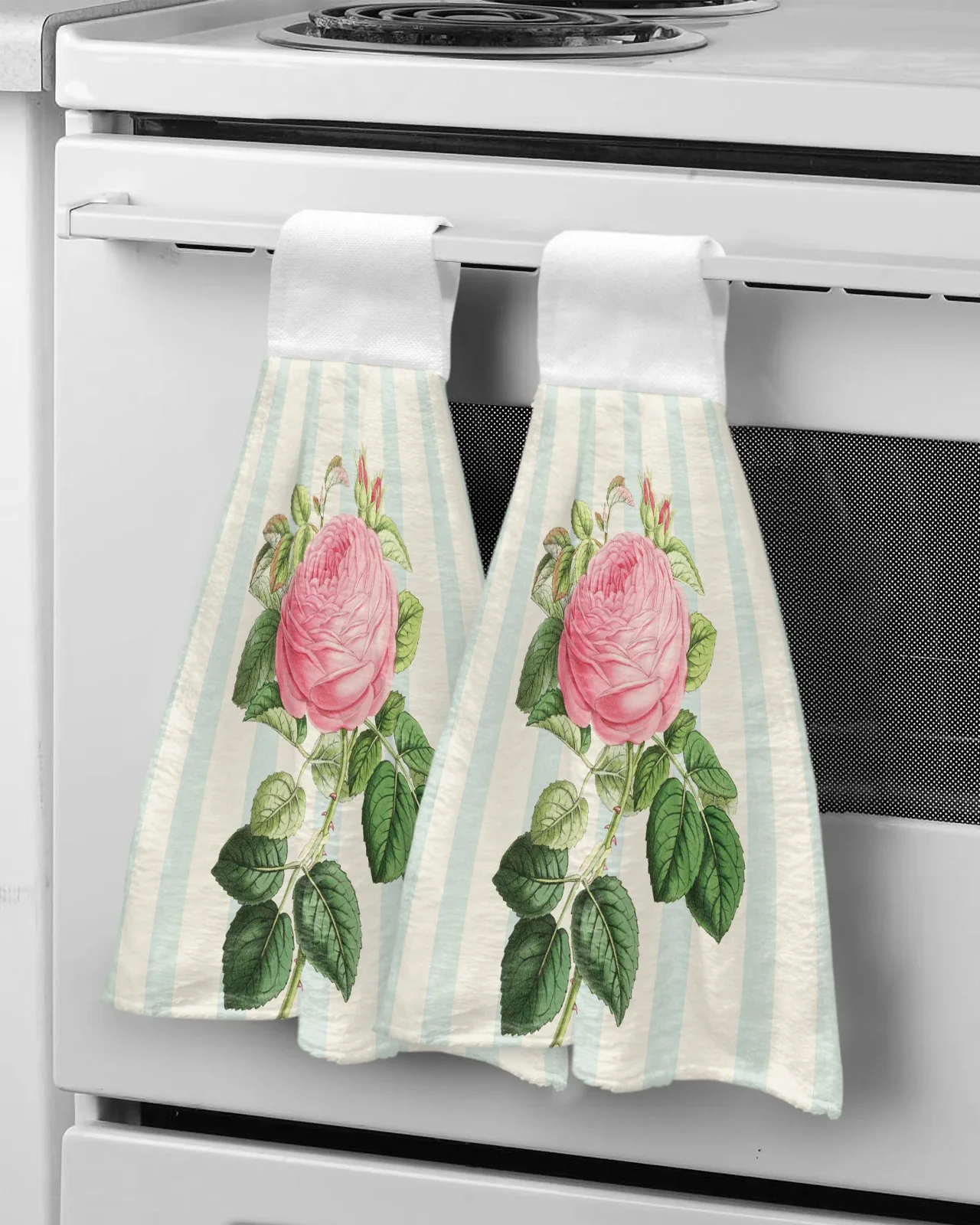 

Flower Rose Striped Background Hand Towel Bathroom Supplies Soft Absorbent Towel Kitchen Accessories Cleaning Dishcloths