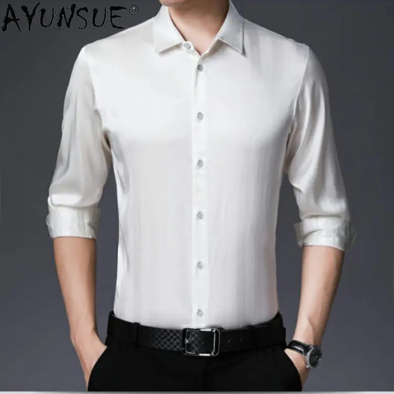 

Мужская свободная рубашка с длинным рукавом, из шелка тутового шелкопряда