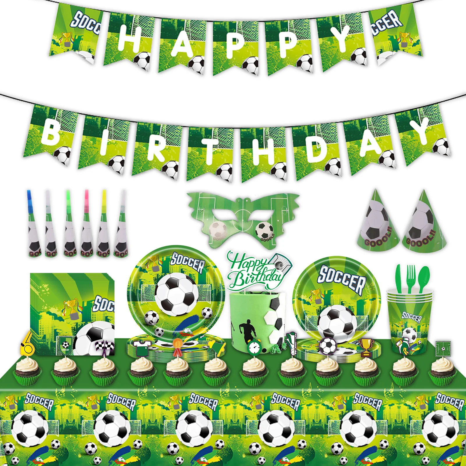 

Football Theme Disposable Tableware Set Green Plates Cups Napkins Birthday Kids Favors Gift Baby Shower Party Decor Supplies