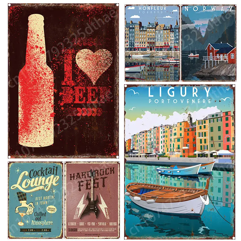 

Retro Patterns of Urban Scenic Spots Metal Tin Sign Bar Club Poster Home Sofa Background Tourist Area Creative Wall Decor Plaque