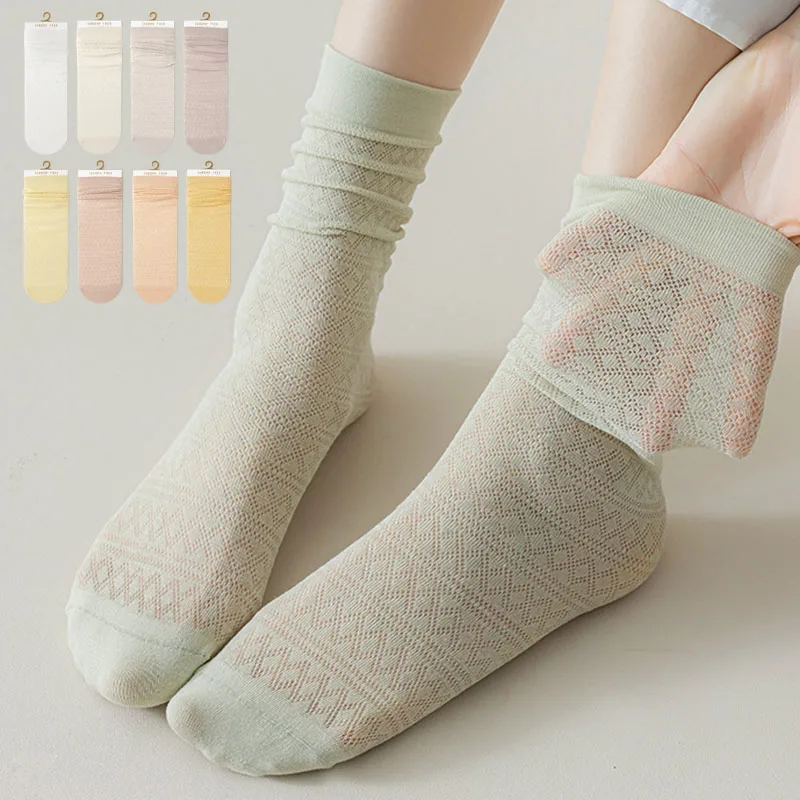 Women Socks Velvet Soft Breathable Colorful Loose No Pilling Ice Thin Loose Sock Fashion Girls Sox College Style Solid Color