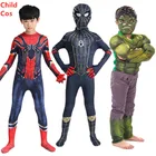 Детский костюм супергероя Человек-паук Халк Железный человек Капитан Америка Детский комбинезон для косплея Мстителей на Хэллоуин