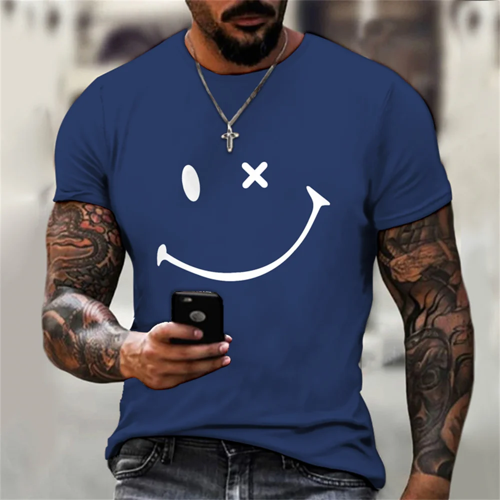 

New Trendy Summer Fashion Solid Color Men Women Models T-shirt Simple 3d Funny Smiley Face Print Loose Short Sleeve Tops Tshirts