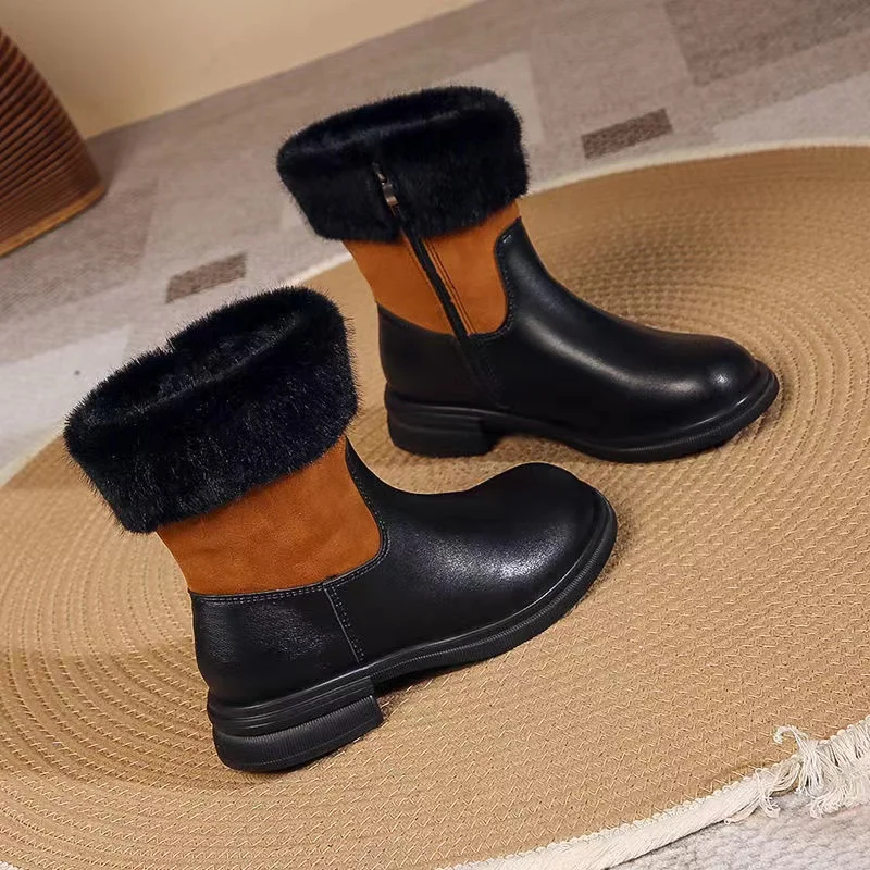 

Женские ботинки из искусственной кожи, Теплые ботильоны на высокой подошве, с хлопковой подкладкой, с бархатной подкладкой, на молнии, зимняя обувь на платформе, 2023